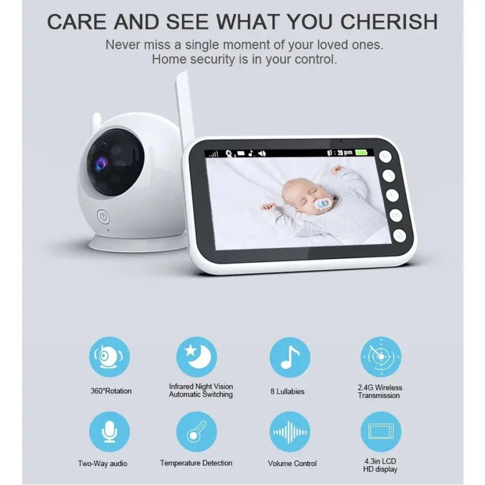 Відеоняня Baby Monitor ABM100 з монітором 4.3''  оглядом 360° двостороннім зв'язком та нічним баченням