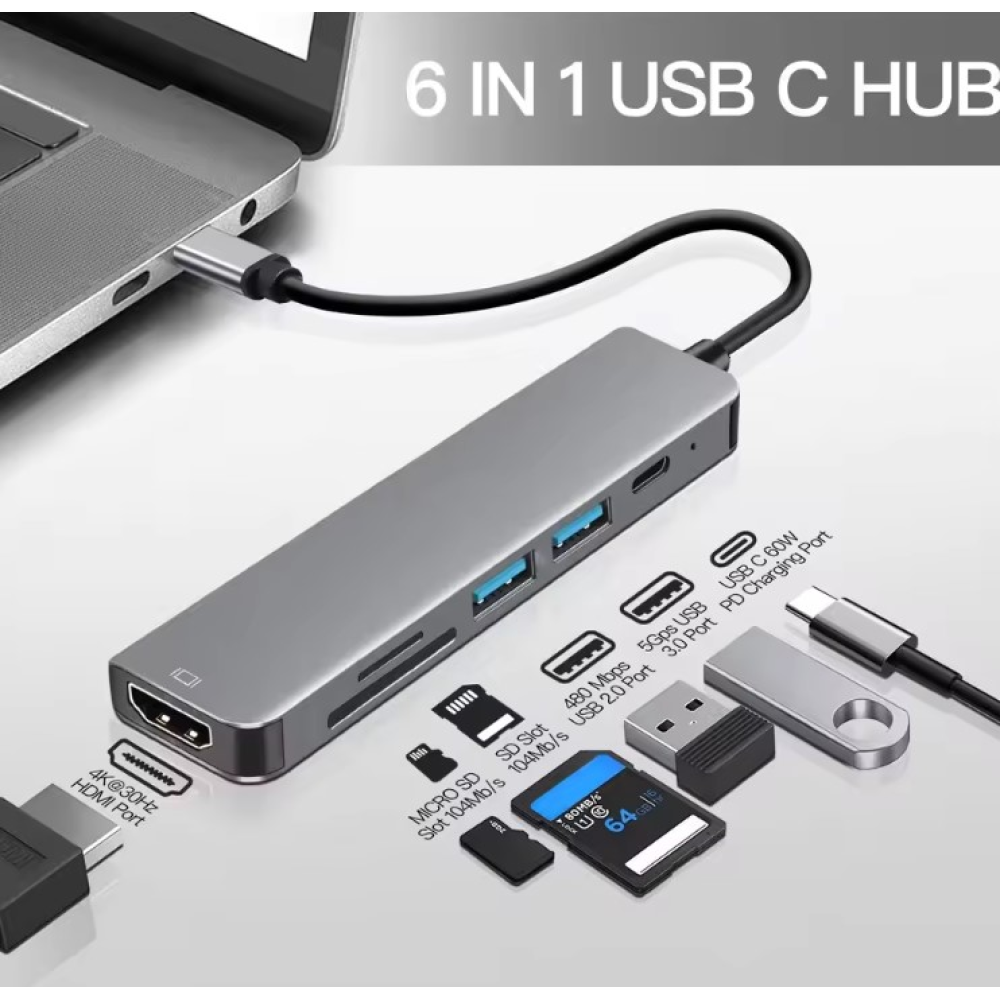 USB 3.0 хаб + кардрідер + конвертер HDMI 4K  SmartGo 6 у 1
