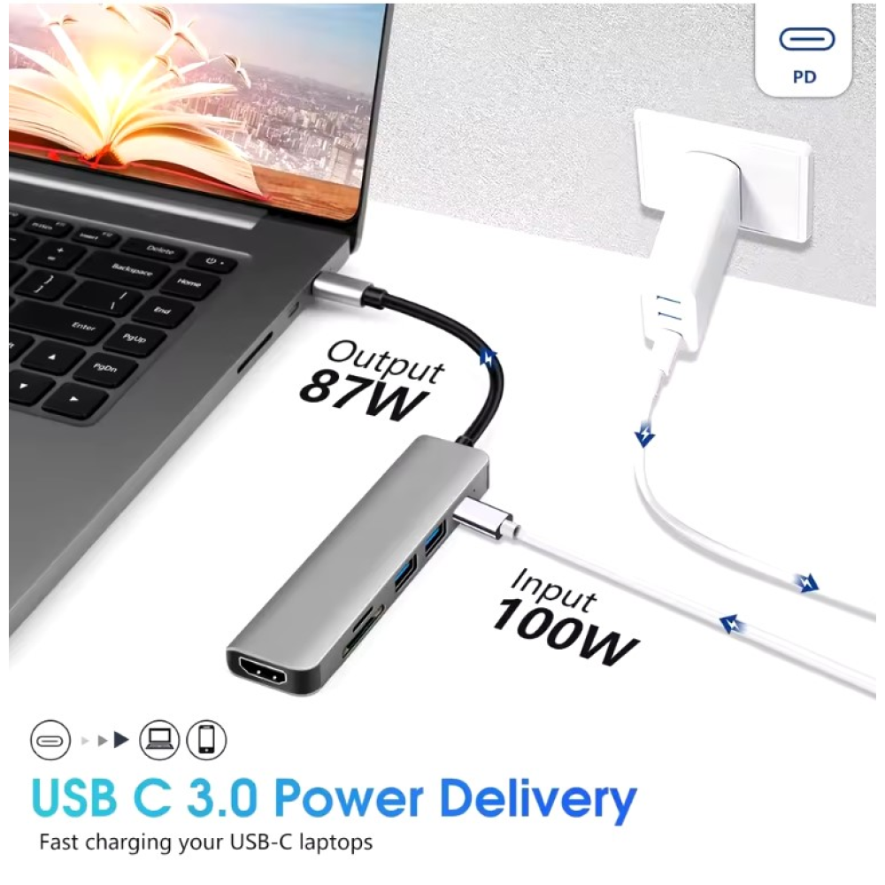USB 3.0 хаб + кардрідер + конвертер HDMI 4K  SmartGo 6 у 1