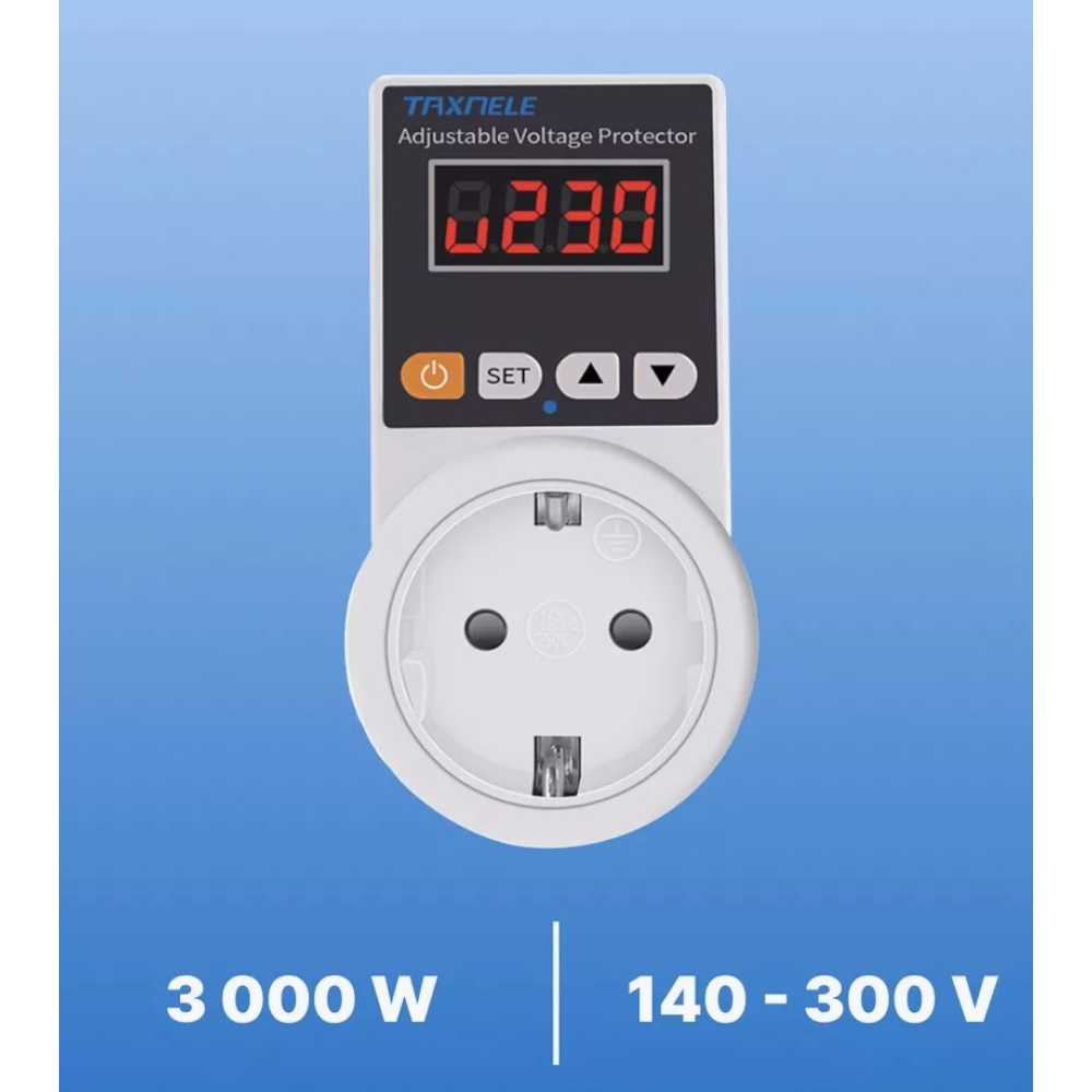 Захисне реле напруги в розетку Taxnele 3000W 140-300V 16A