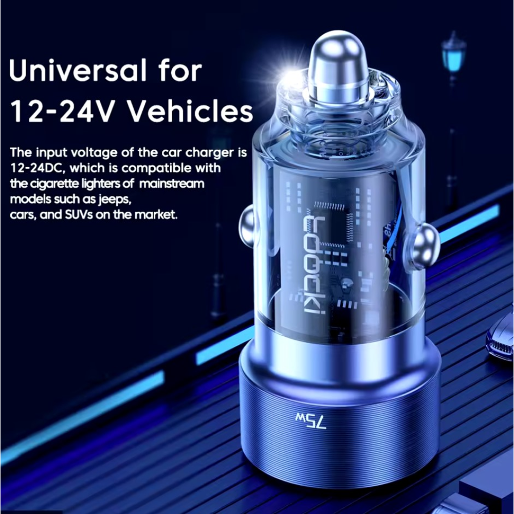 Автомобильное зарядное устройство 75W Toocki PD+QC 1C+1A Fast Car Charger