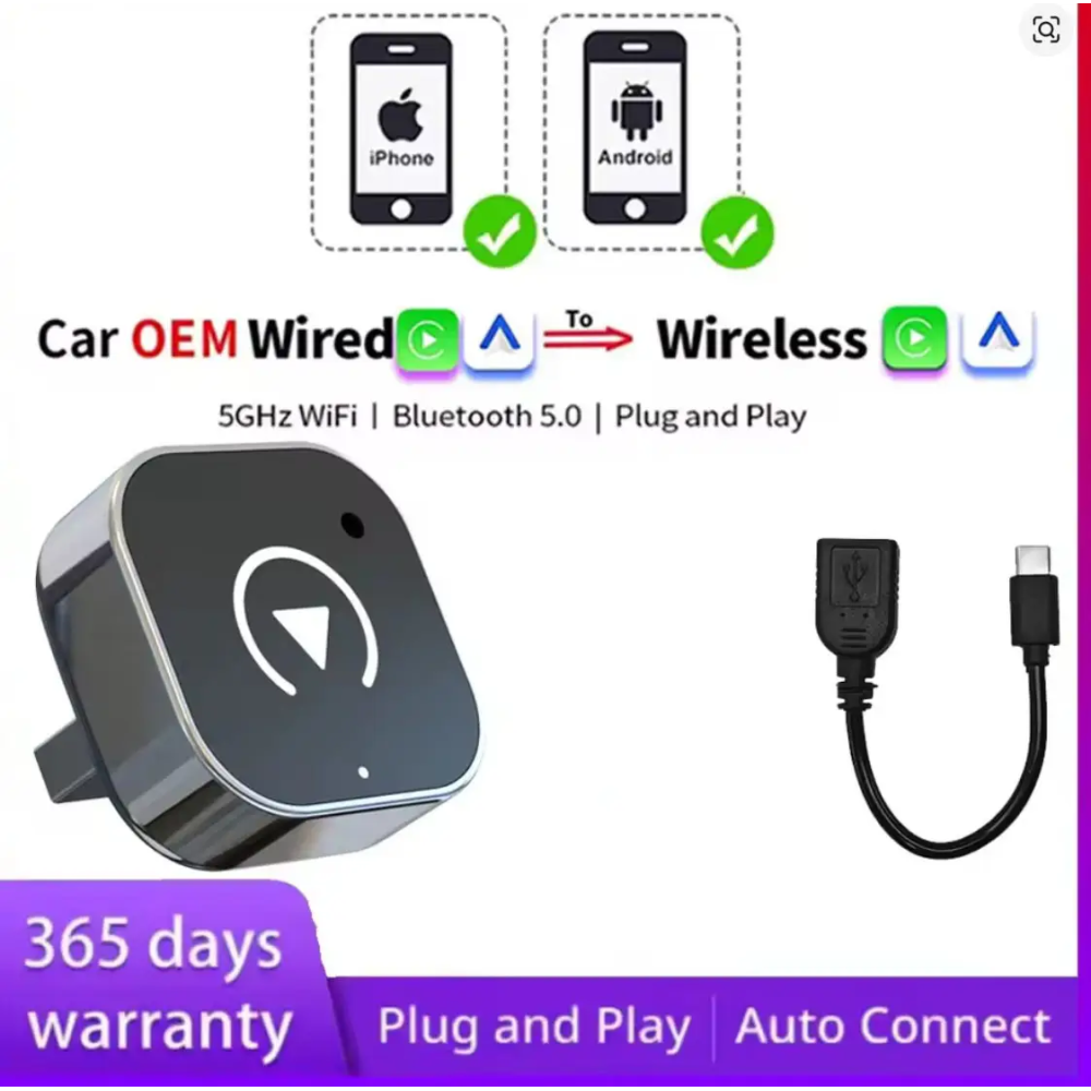 Адаптер бездротовий для Apple CarPlay та Android Auto 2in1 USB WIFI5 Bluetooth 5.0 З перехідниками