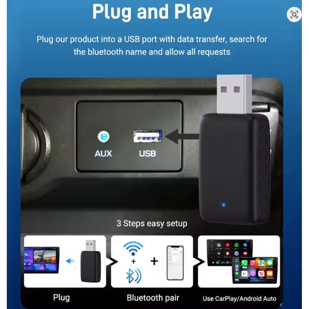 Адаптер бездротовий для Apple CarPlay та Android Auto 2in1 USB WIFI5 Bluetooth 5.0 з OTG перехідником