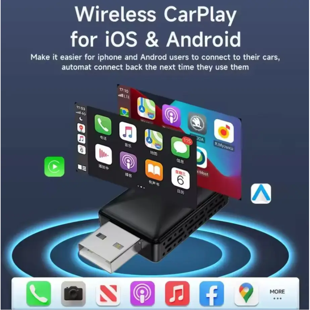 Адаптер бездротовий для Apple CarPlay та Android Auto 2in1 USB WIFI5 Bluetooth 5.0 з OTG адаптером