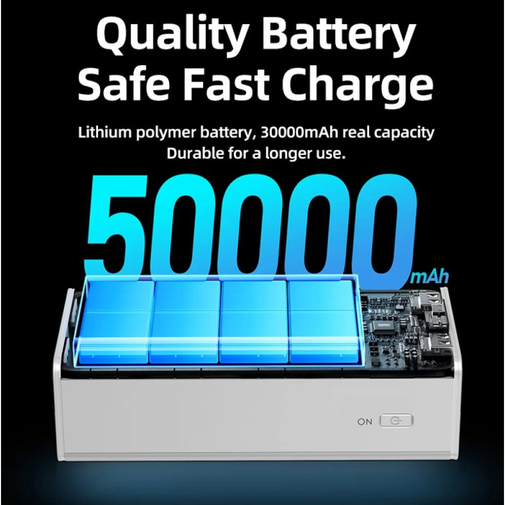 Powerbank 50000mAh 22.5W  Remax RPP-321  QC3.0 PD Швидка зарядка. Ліхтар