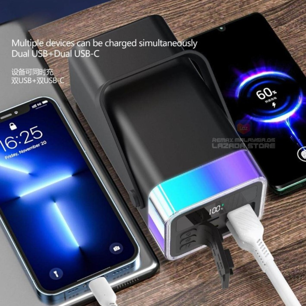 Powerbank 40000mAh 22.5W  Remax RPP-596   QC3.0 PD Швидка зарядка. RGB Ліхтар