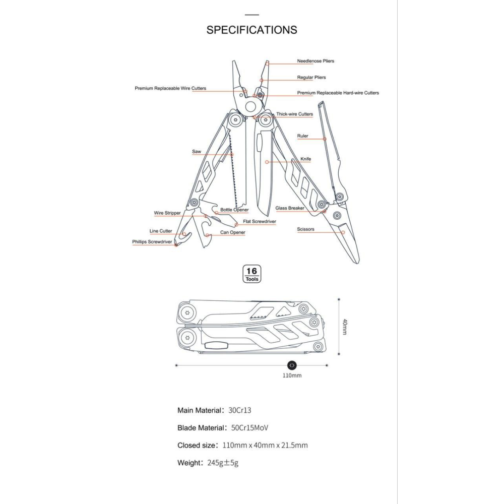 Мультитул Xiaomi Nextool Flagship Pro 16в1  KT5020 Liner Lock