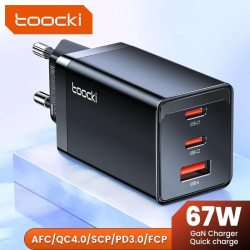 Мережевий зарядний пристрій Toocki 67W GAN (2xType-C + USB-A)