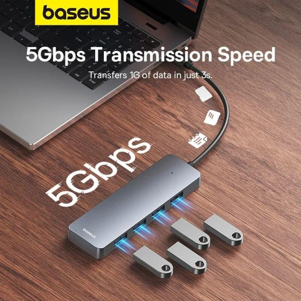 USB хаб Baseus BS-OH080 на 4 порти USB 3.0  Silver