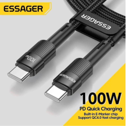 Кабель  Type-c - Type-c 100W Essager PD QC4.0 FCP AFC - 1m Black
