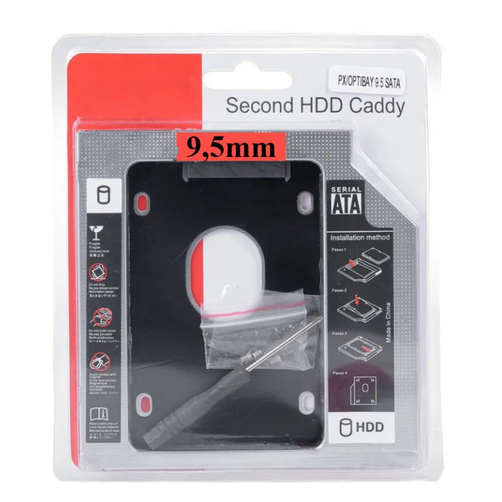 Кишеня-адаптер Optibay 9,5 мм для підключення 2.5“ HDD/SSD замість DVD-приводу ноутбука