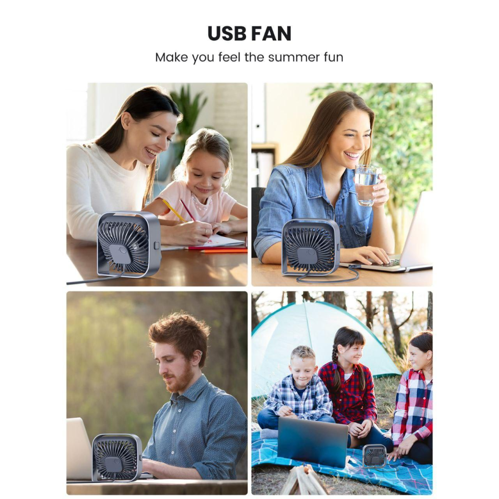 USB вентилятор портативний TOPK сірий, 3 швидкості.