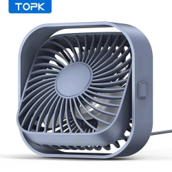 USB вентилятор портативний TOPK сірий, 3 швидкості.