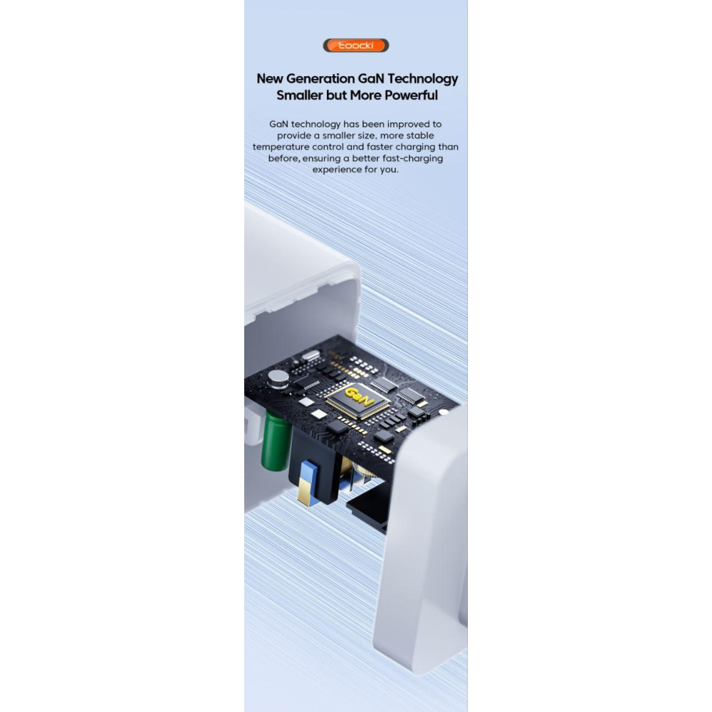 Мережевий зарядний пристрій Toocki 67W GAN (2xType-C + USB-A)