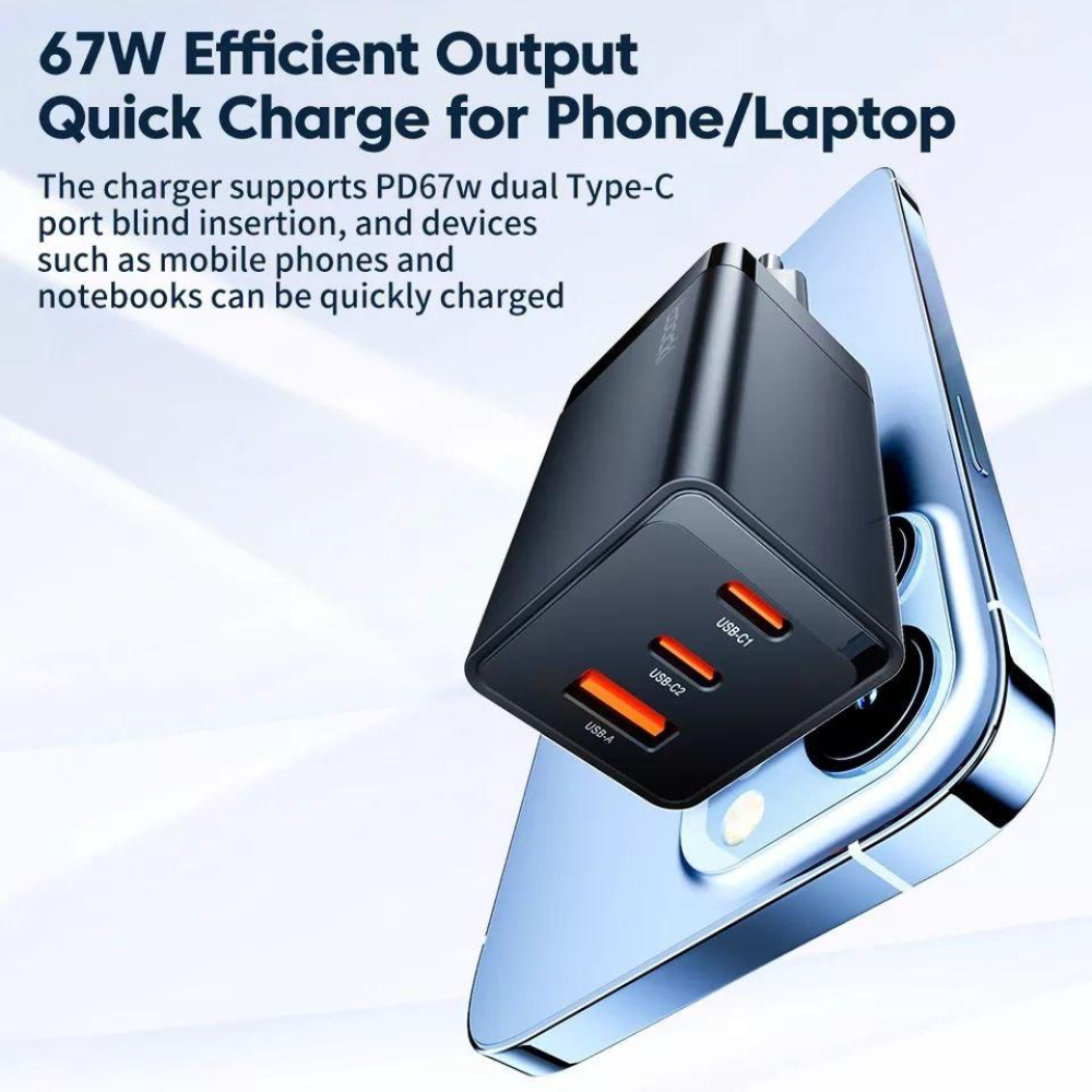Мережевий зарядний пристрій Toocki 67W GAN (2xType-C + USB-A)