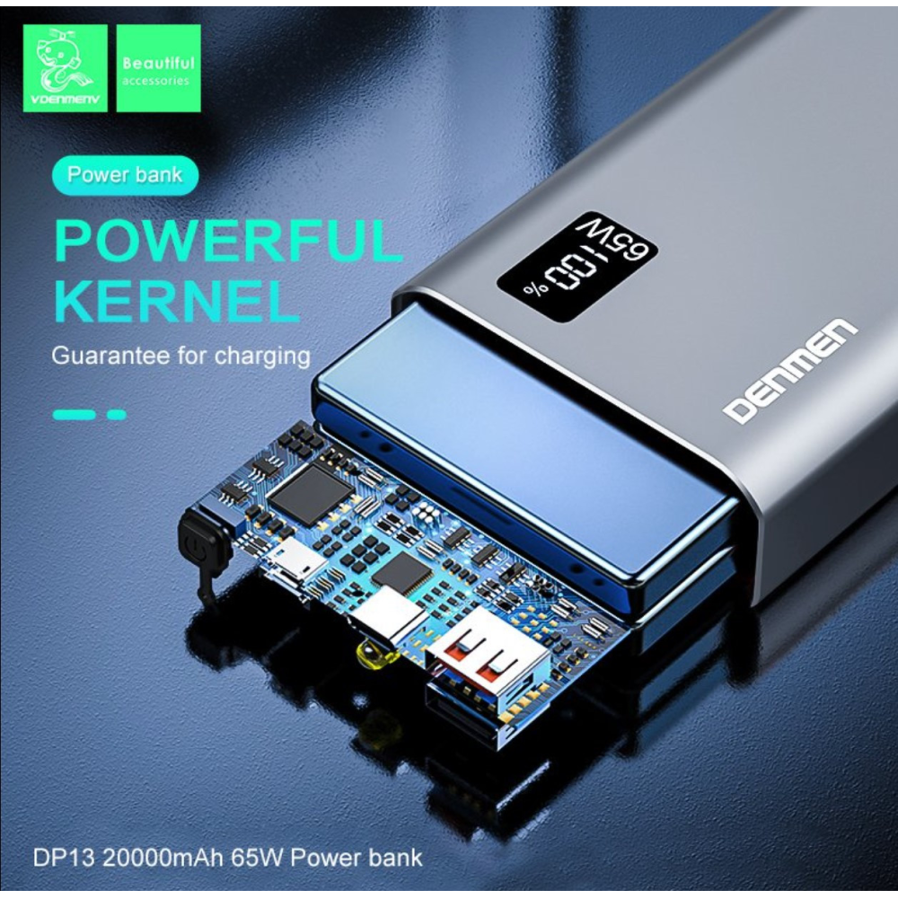 Powerbank 20000mAh Denmen DP13 (USB Output:5V/4.5A 5V/3A 9V/2A 12V/1.5A(max)) li-polymer Чорний метал