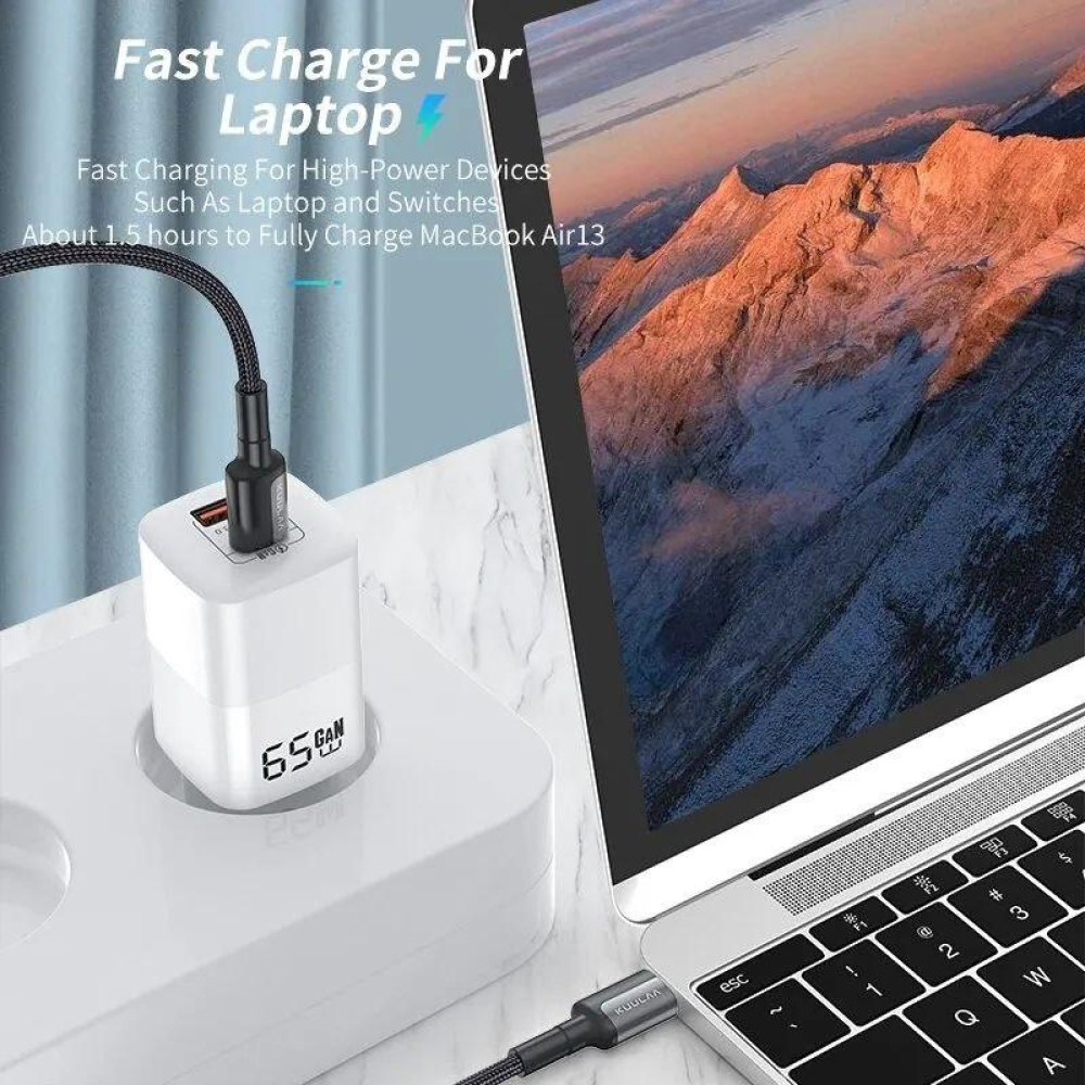 Мережевий зарядний пристрій Kuulaa 65W GAN (Type-C + USB-A)  RY-U65A