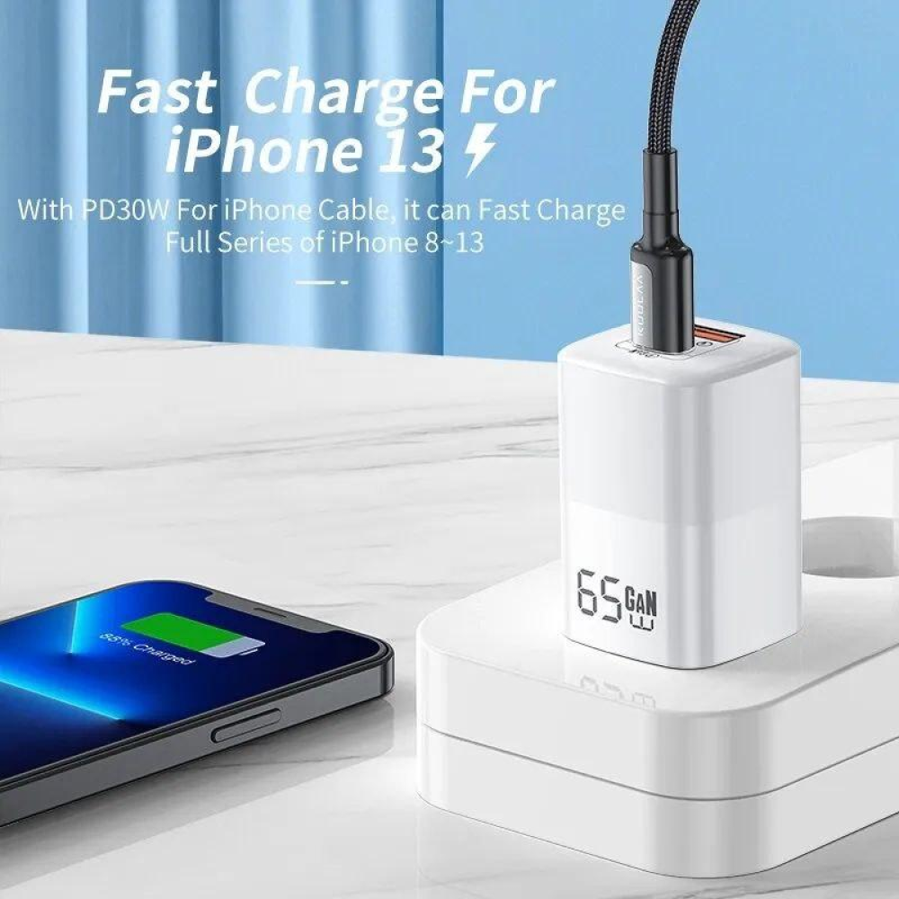 Мережевий зарядний пристрій Kuulaa 65W GAN (Type-C + USB-A)  RY-U65A