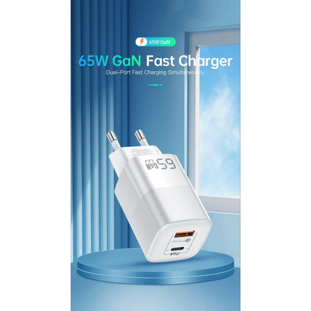 Мережевий зарядний пристрій Kuulaa 65W GAN (Type-C + USB-A)  RY-U65A
