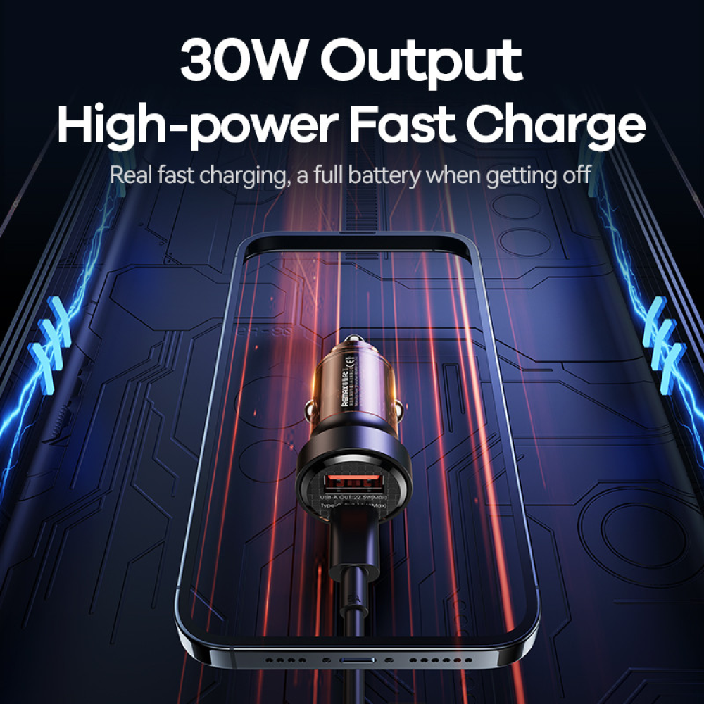 Автомобільний зарядний пристрій 30W REMAX Walking Series PD+QC  Cyberpunk Fast Car Charger RCC338  1C1A