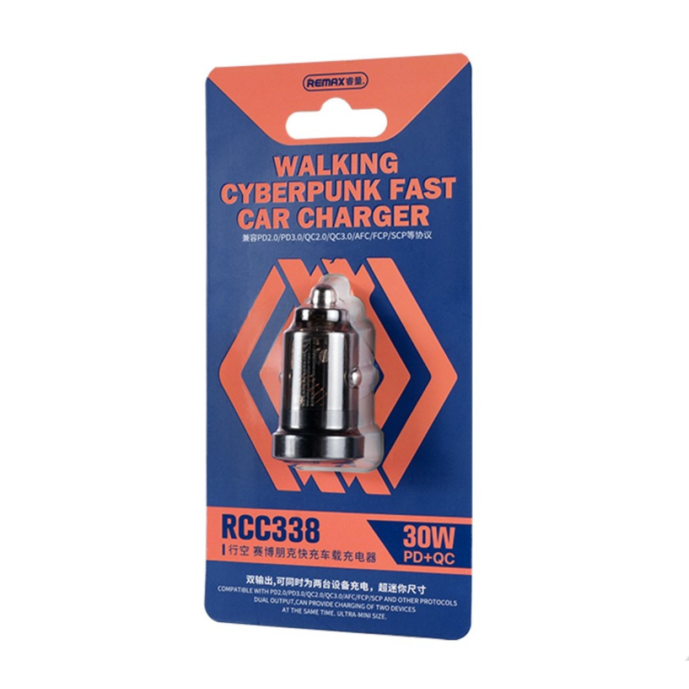 Автомобільний зарядний пристрій 30W REMAX Walking Series PD+QC  Cyberpunk Fast Car Charger RCC338  1C1A