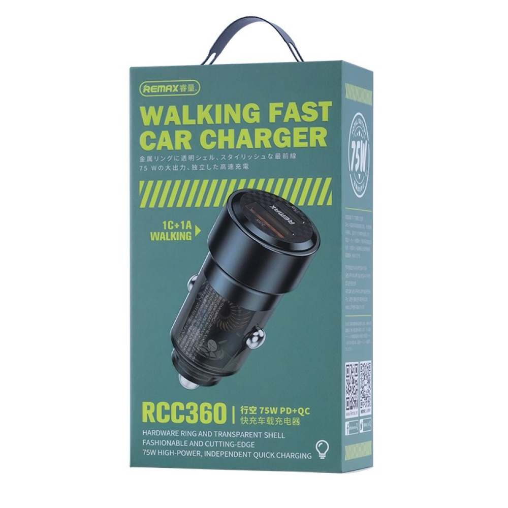Автомобільний зарядний пристрій 75W REMAX Walking Series PD+QC 1C+1A Fast Car Charger RCC360