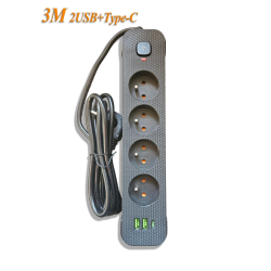 Мережевий фільтр-подовжувач 3м Power Strip 4 розетки 2xUSB-A 1xUSB-C із заземленням
