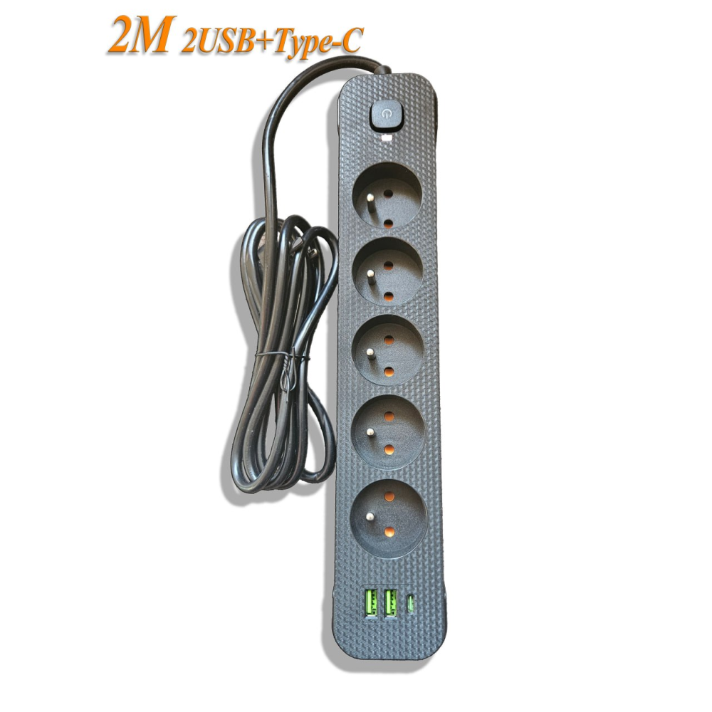 Сетевой фильтр-удлинитель 2м Power Strip 5 розеток 2xUSB-A 1xUSB-C с заземлением