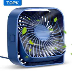 USB вентилятор портативний TOPK синій, 3 швидкості.